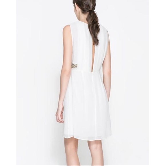 NEW Zara Ivory Dress With Gold Floral Embroidery - Picture 4 of 9